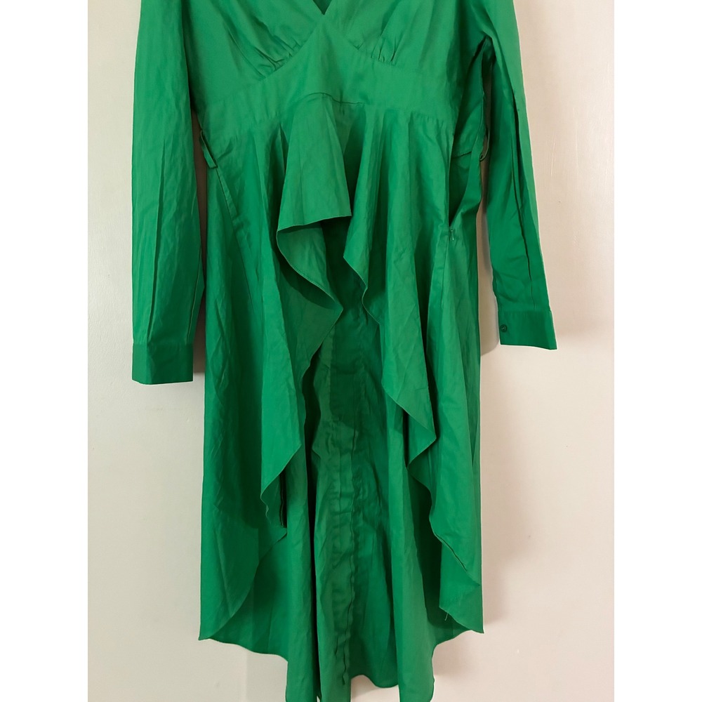 Tea & Cup High-Low Ruffle Dress Womens Medium Green V-Neck Long Sleeve - Picture 7 of 12